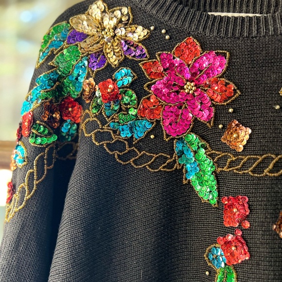 Vintage 80's 90's sequins Diana Marco Black Sweater sz 24 medium large - Picture 6 of 12